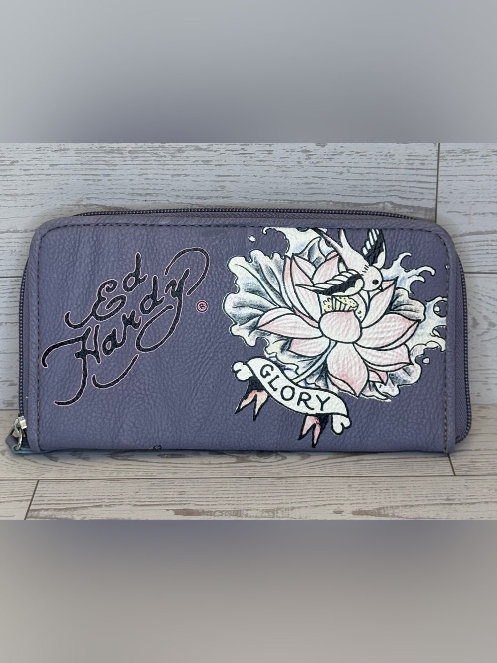 Ed Hardy Lotus and swallow “Glory” Tattoo design Wallet